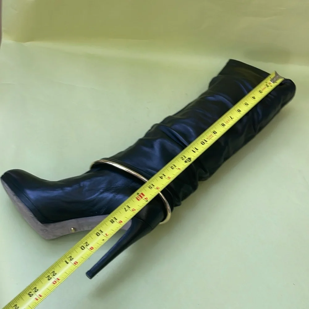 Black Sergio Rossi pull on leather boots in original box